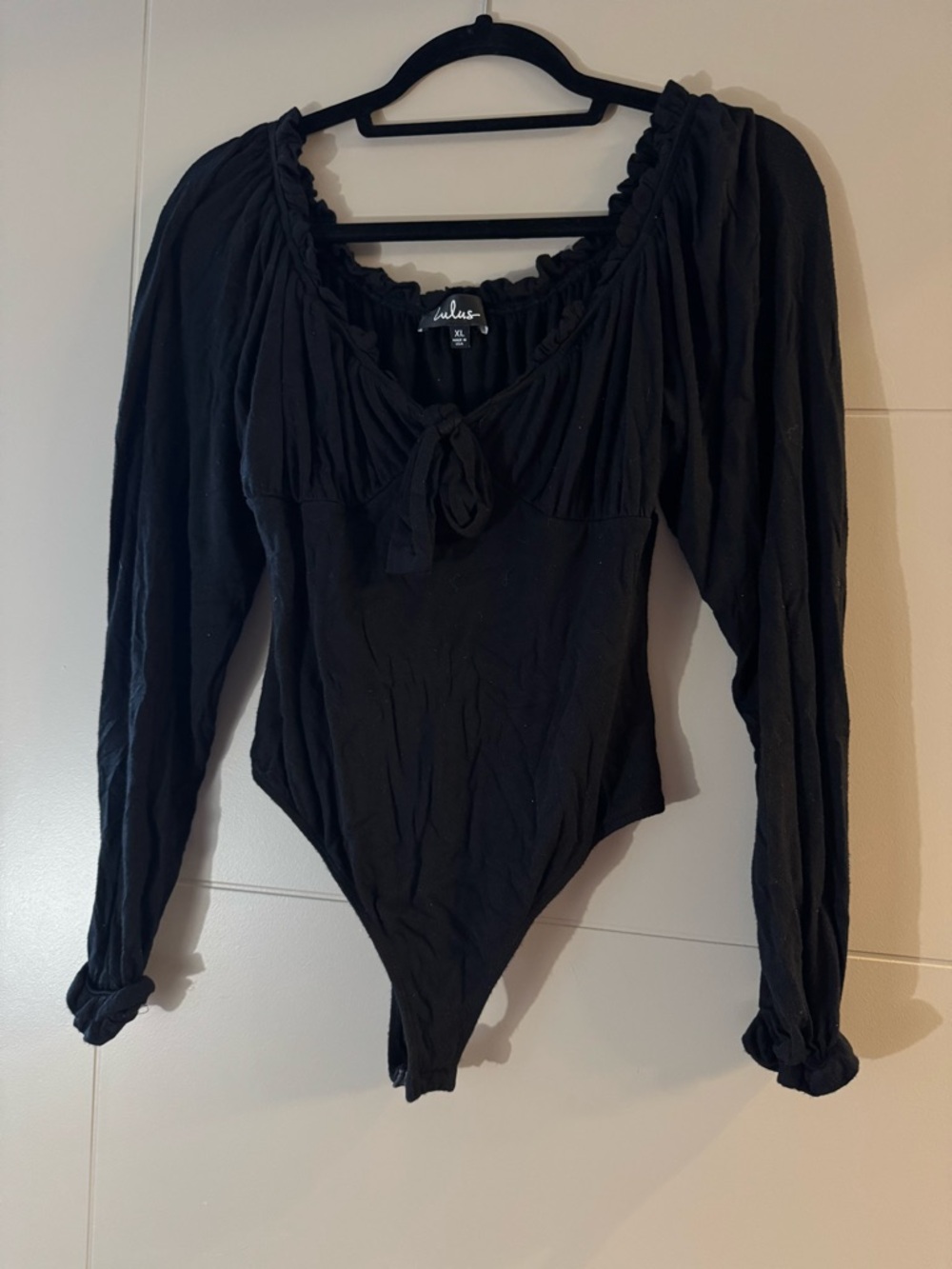 Black Long-Sleeve Peasant Bodysuit